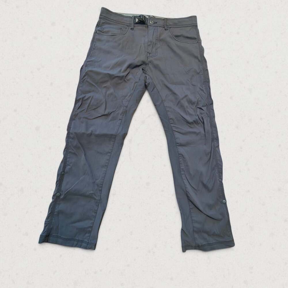 prAna Stretch Zion Mens Pants 33x30 Charcoal Grey Outdoor Hiking Roll Up Cargo